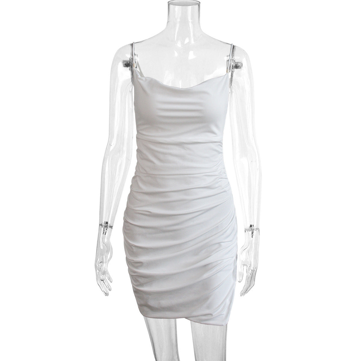 Oval Bead Sling Dress Sexy Low Cut Side Slit