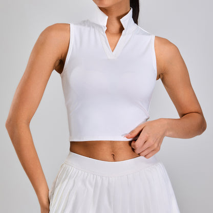 Running Breathable Sleeveless Yoga Vest Lapel Tennis Workout Clothes Top