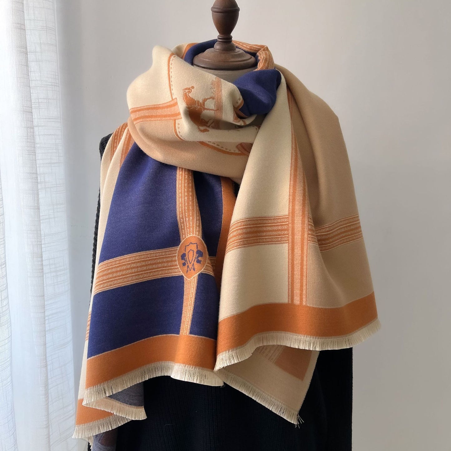 Color Blocking And Matching Cashmere Scarves For Women