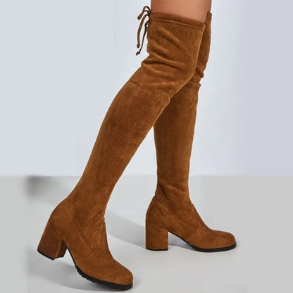 Mid-High Tube Chunky Heel High Heel British Style Fashion All-match Stretch Boots