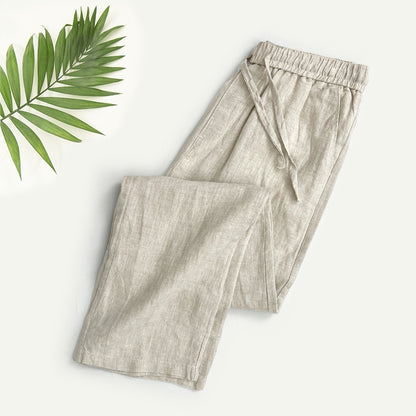 Pure Linen Men's Pants Summer Thin Linen Men's Casual Pants Loose Straight Wide Leg