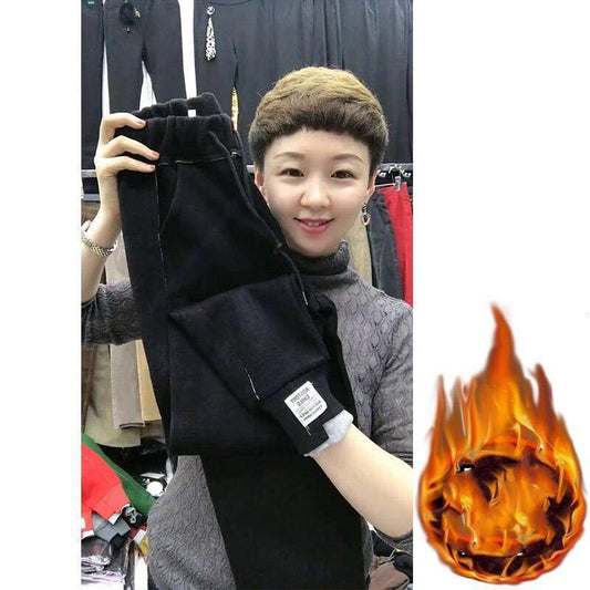 Plus Velvet Casual Pants Women's Elastic Waist Lace-up Trousers Are Thin And All-match