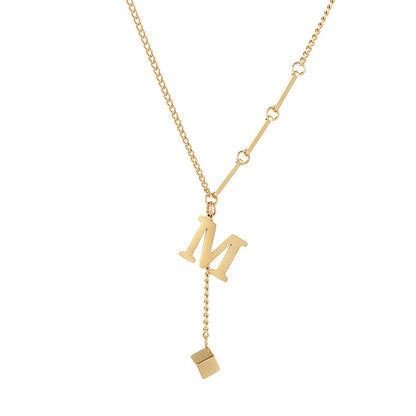 Simple M Shaped Small Square Pendant Necklace Womens Titanium Steel