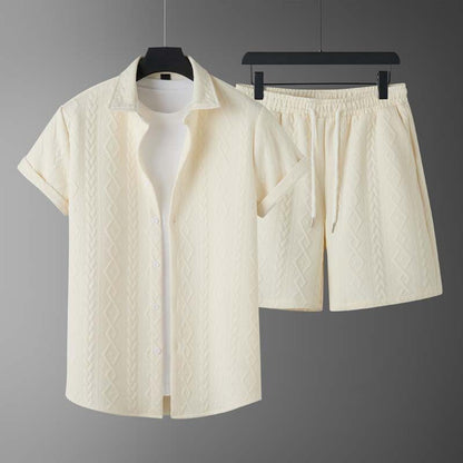 Men's Diamond Patterned Short Sleeved Shirt And Shorts Set