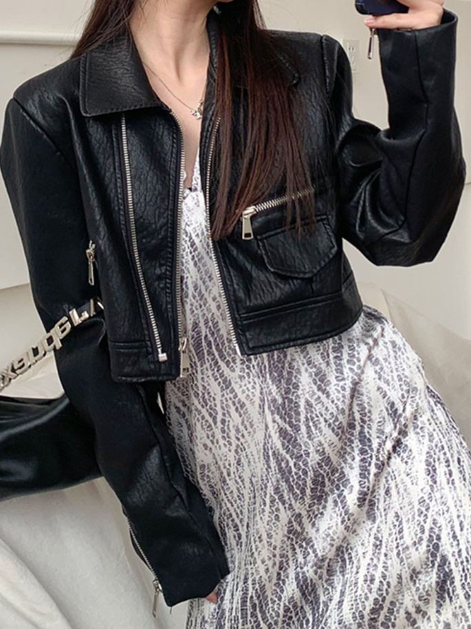 Elegant Slimming Versatile PU Leather Short Coat
