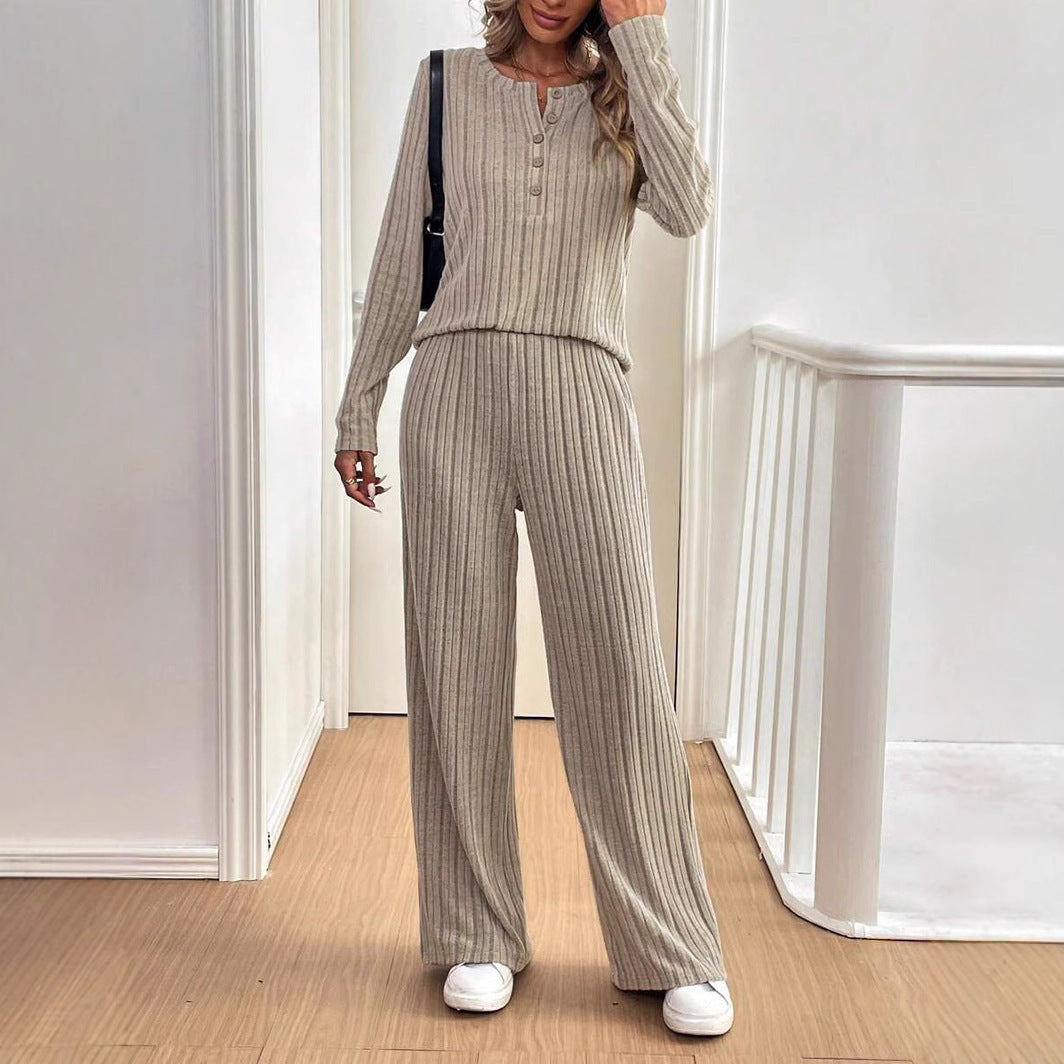 Loose Button Pit Stripes Knitting Suit