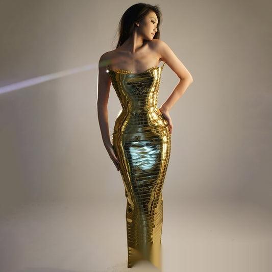 Design Golden Sequin Fashion Tube Top Suit