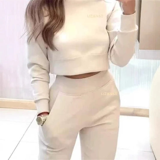 Women's Casual Turtleneck Solid Color Long-sleeved Sweater Trousers Suit