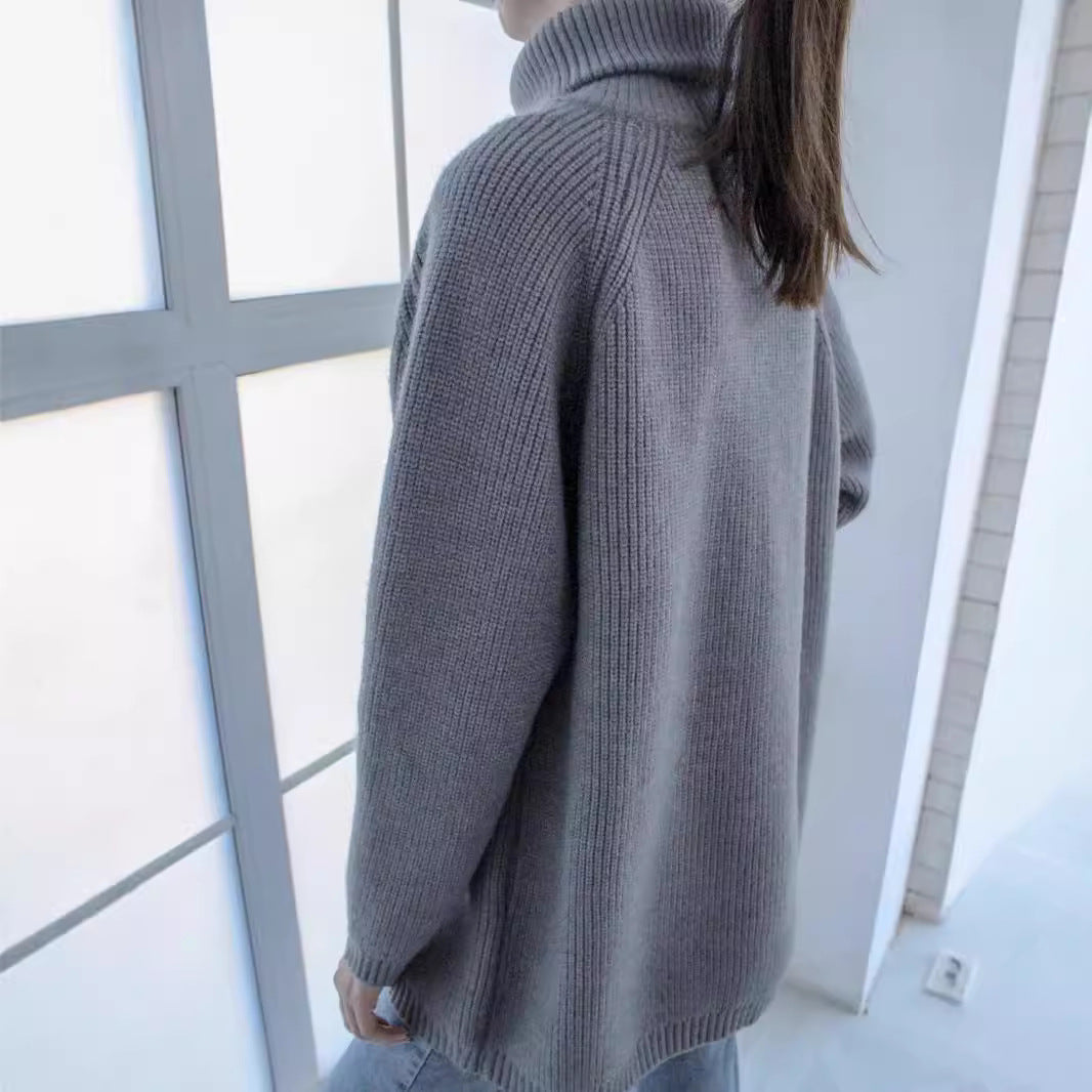 Idle Style Turtleneck Zipper Knitwear Sweater Loose Long Sleeve Top
