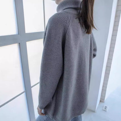 Idle Style Turtleneck Zipper Knitwear Sweater Loose Long Sleeve Top