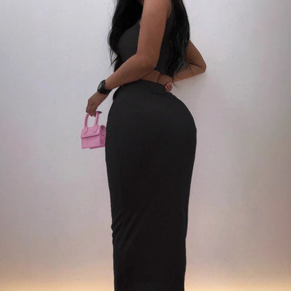 Women's Solid Color Fashion Slim-fit Round Neck Sleeveless Dress Suit