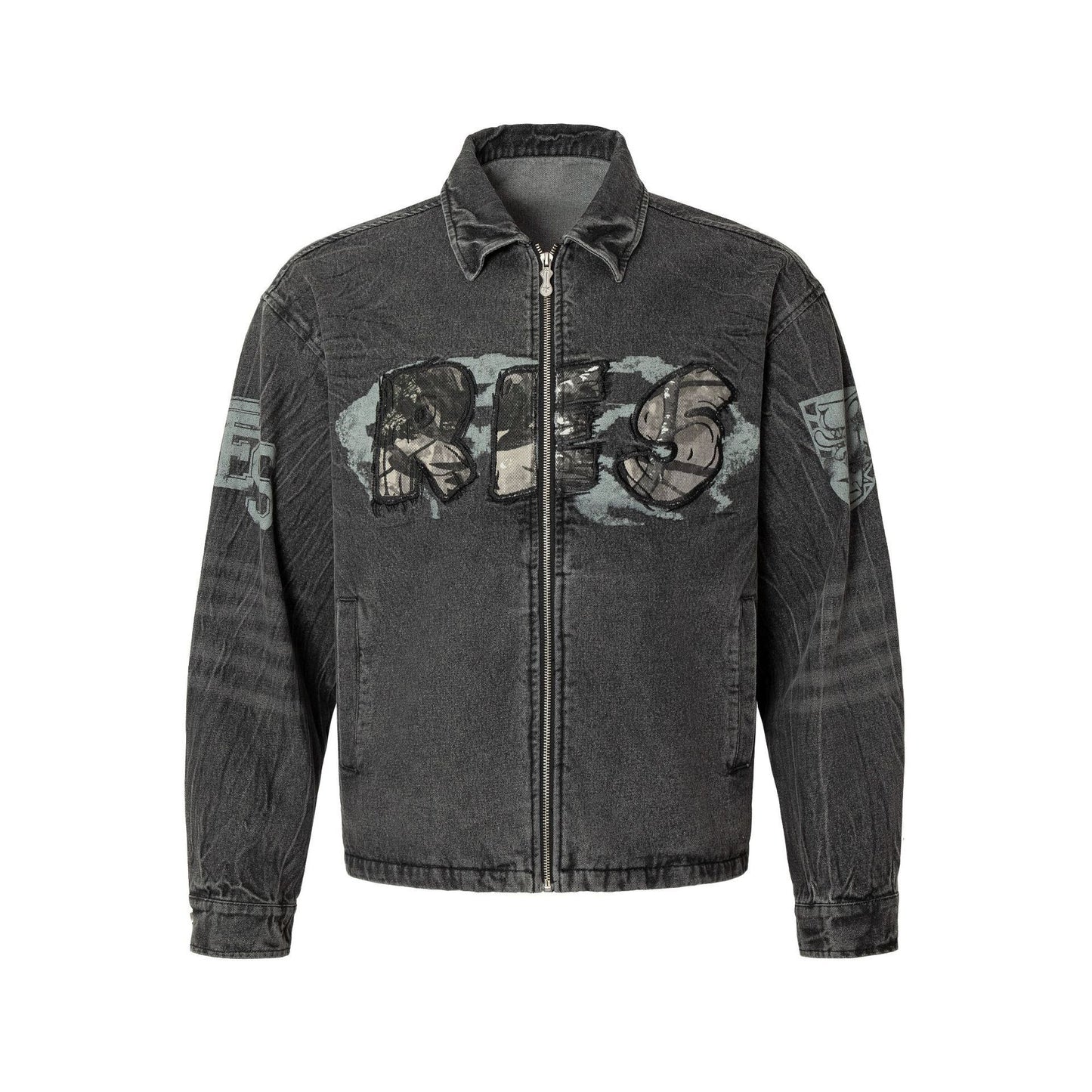 Embroidered Denim Motorcycle Jacket