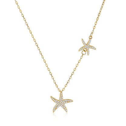 Double Starfish Full Diamond Necklace Female Fashion Special-interest