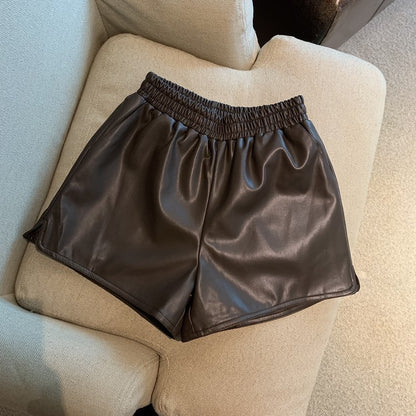 Pu Leather Shorts Women High Waist Loose Split Casual Pants