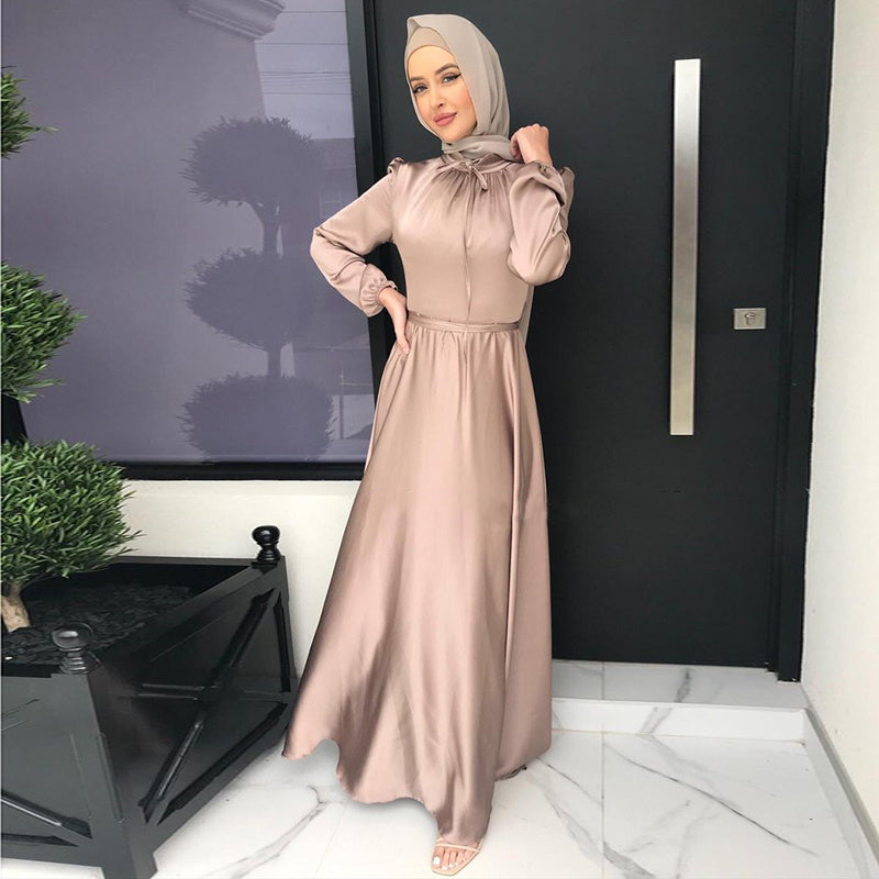 New Arab Women's Solid Color Robe Dress