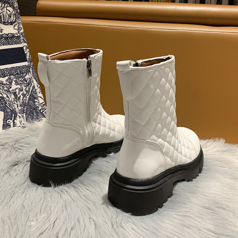 Children's Boots Short Tube Side Zipper Net Red Rhombus Fashion