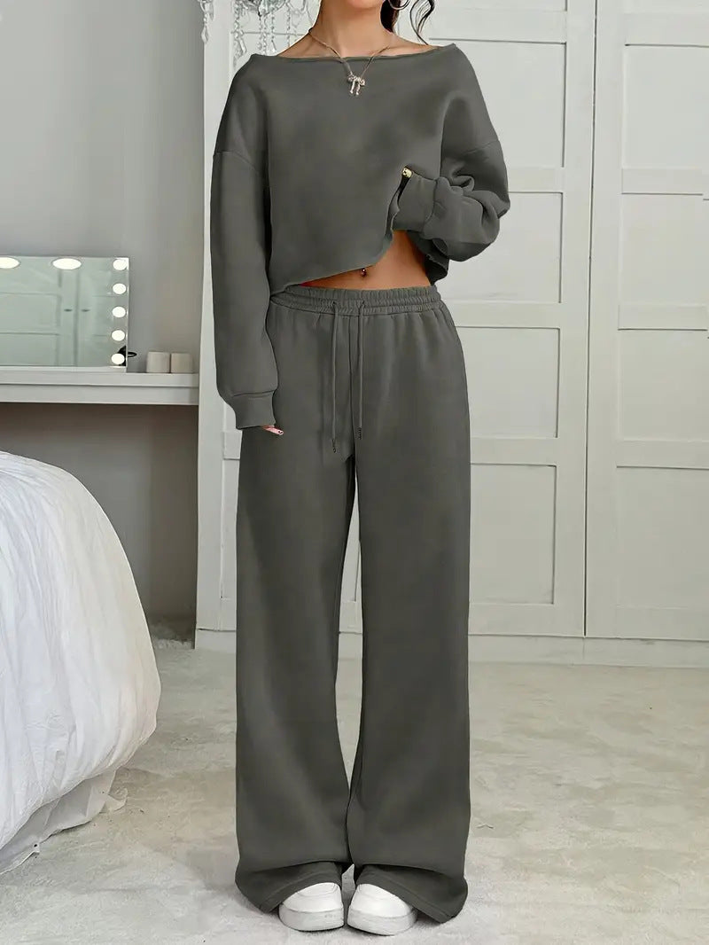 Autumn And Winter Casual Loose Round Neck Long-sleeved Sweater Trousers Suit