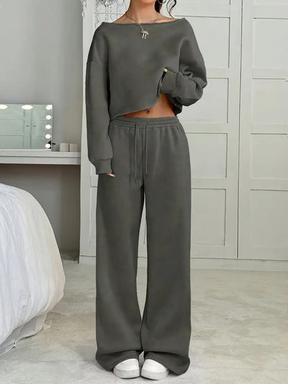 Autumn And Winter Casual Loose Round Neck Long-sleeved Sweater Trousers Suit