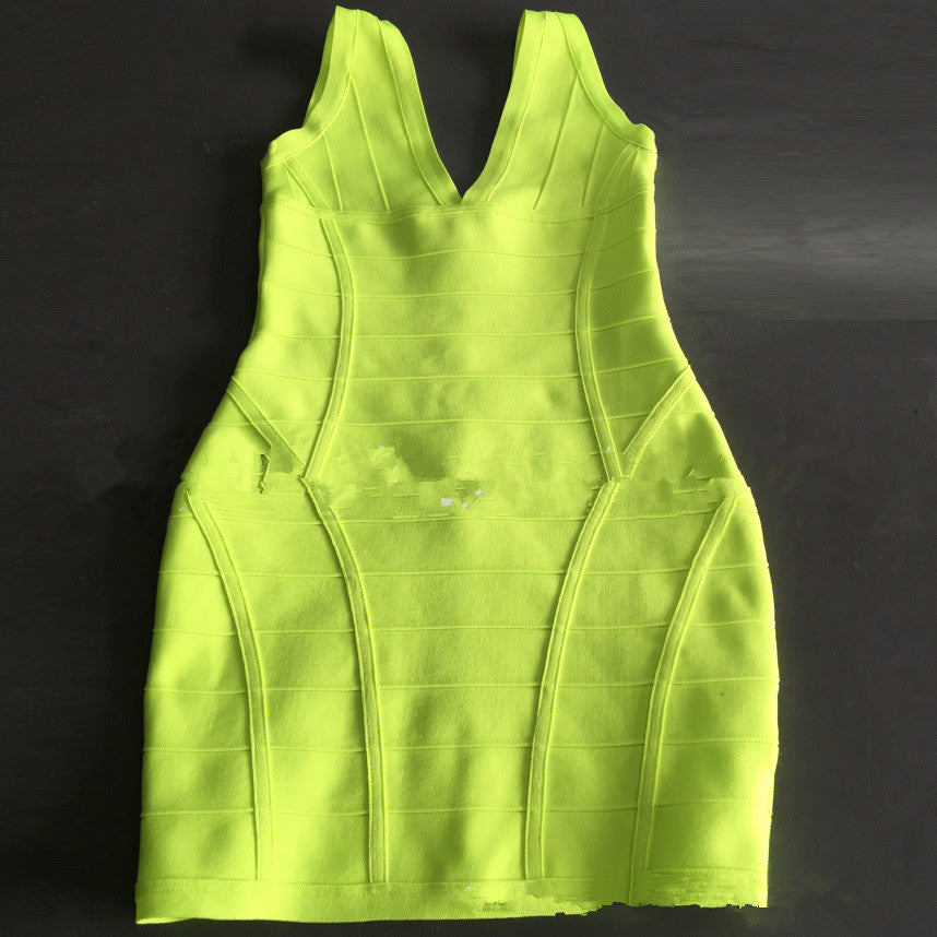 Summer New Sexy Low-cut V-neck Bandage Dress Tight-fitting Waist Slimming Dress