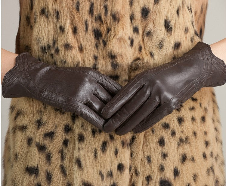 Women's Fashion Winter Warm Gloves Real Lamb Leather Handmade Curve Sheepskin Gloves