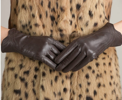 Women's Fashion Winter Warm Gloves Real Lamb Leather Handmade Curve Sheepskin Gloves