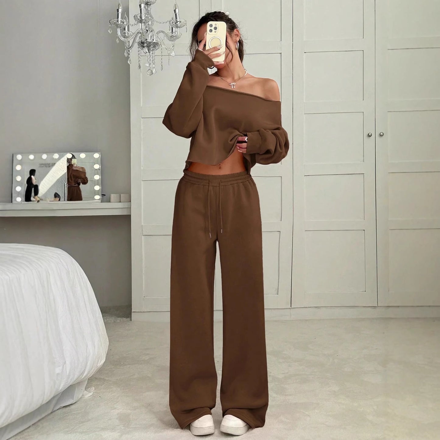 Autumn And Winter Casual Loose Round Neck Long-sleeved Sweater Trousers Suit