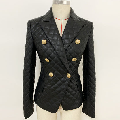 Slim-fit quilted leather blazer