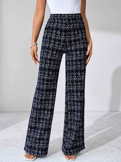 Woven Plaid High Waist Straight Women's Pants