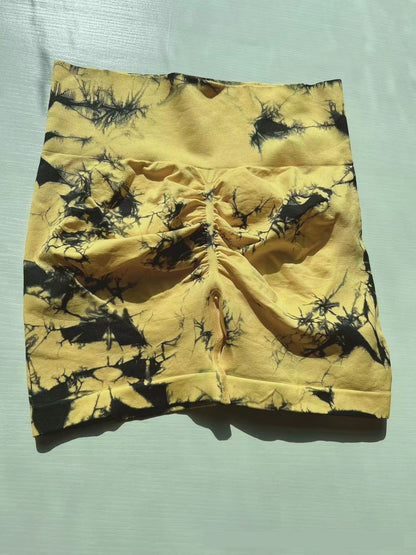 Seamless High Waist High Elastic Tie-dye Sports Tights Hip Lifting And Floating Belly Contracting Peach Yoga Pants