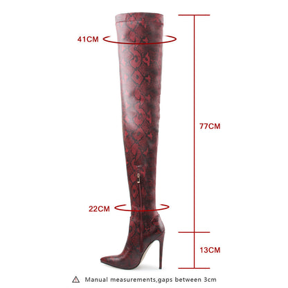 Women's High Heel Snakeskin Pointed Stiletto Heel Over The Knee Boots