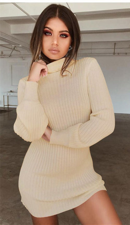 Long sleeve ribbed solid color casual dress