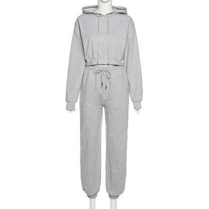 Hooded sweater high waist casual suit