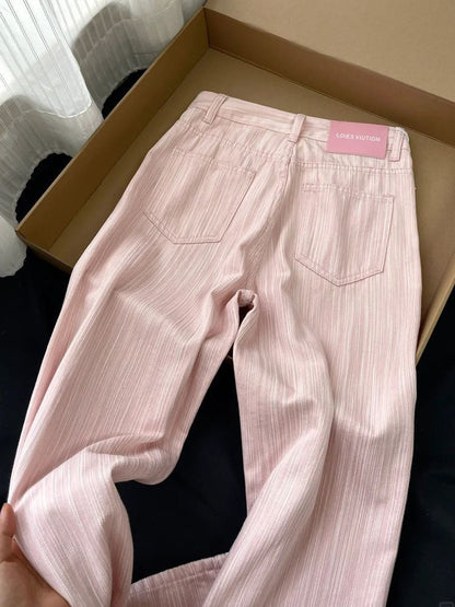 Striped Wide Leg Jeans Women's High Waist