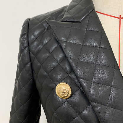 Slim-fit quilted leather blazer