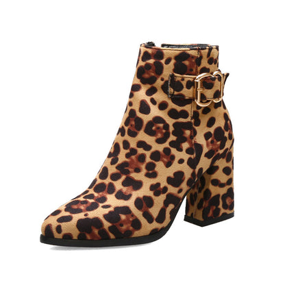 Leopard print chunky heel boots