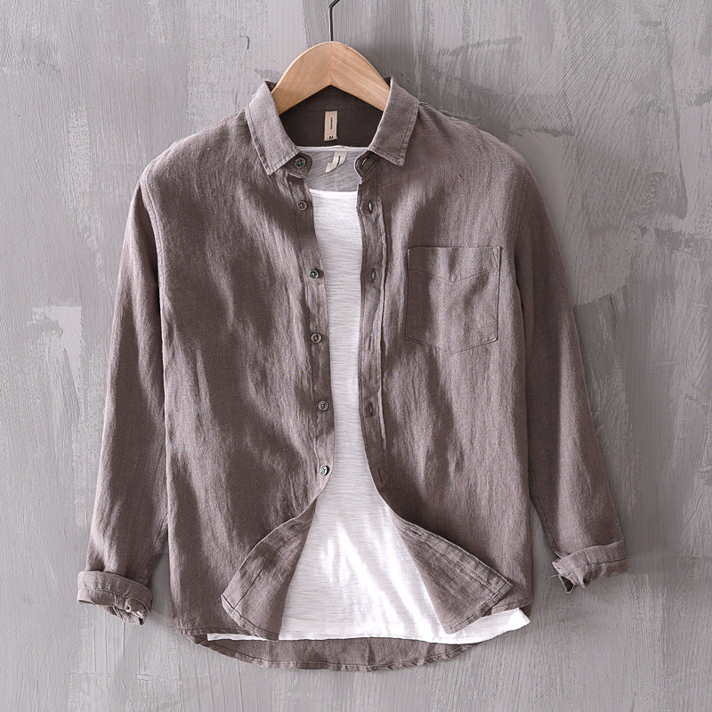 Cotton And Linen Men's Long-sleeved Casual Shirt