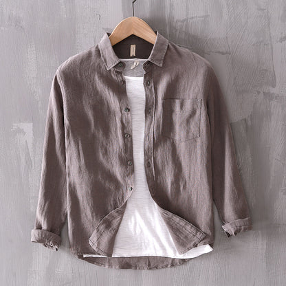 Cotton And Linen Men's Long-sleeved Casual Shirt