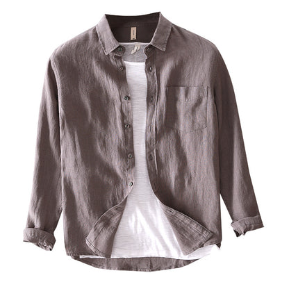 Cotton And Linen Men's Long-sleeved Casual Shirt