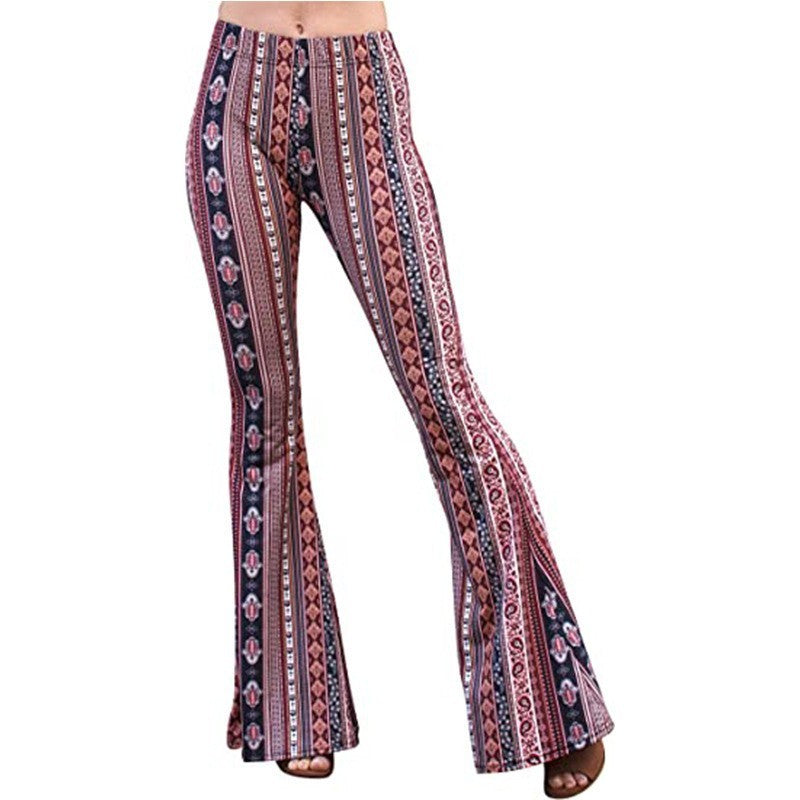 Hip Retro Printed Bootleg Pants Casual Pants