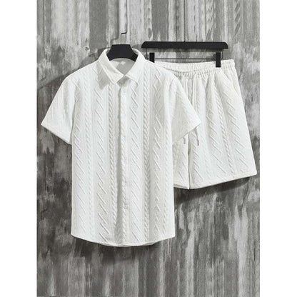 Men's Diamond Patterned Short Sleeved Shirt And Shorts Set