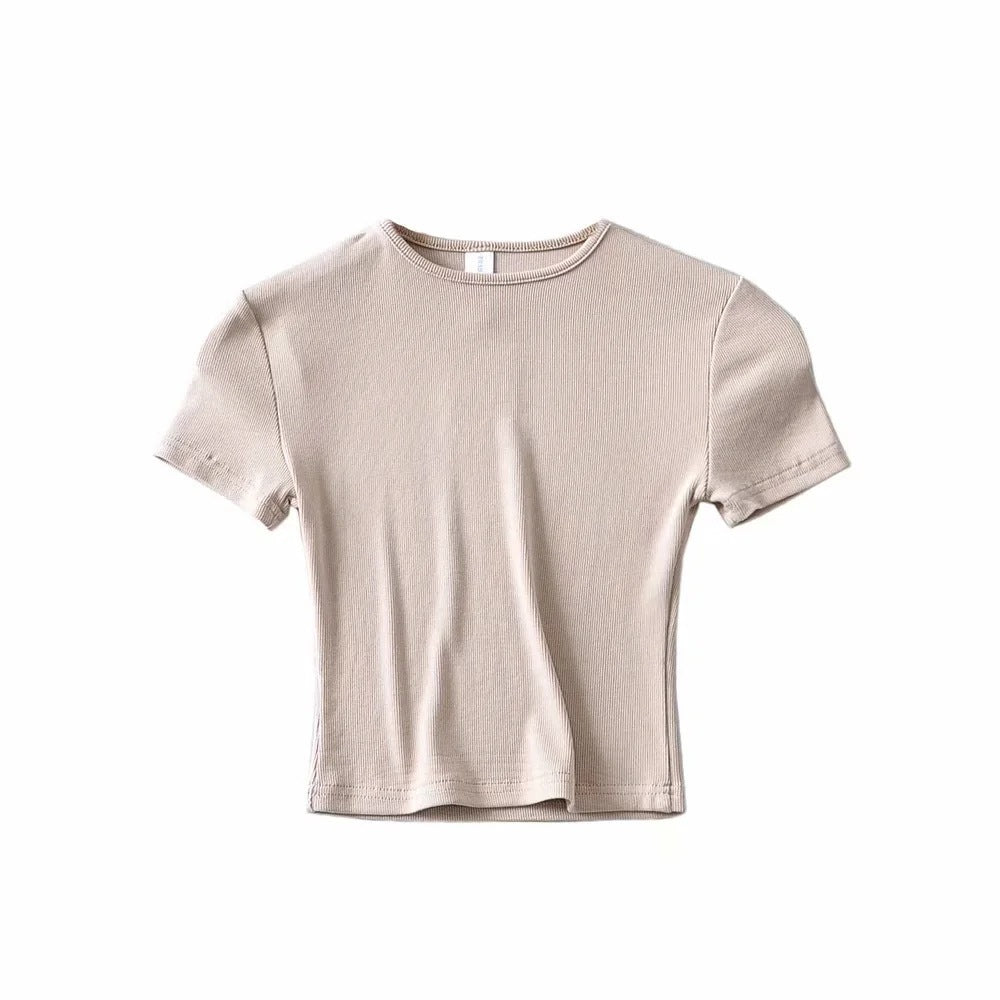 New Basic Style Slim-fit Solid Color Round Neck Bottoming Shirt Workout Top
