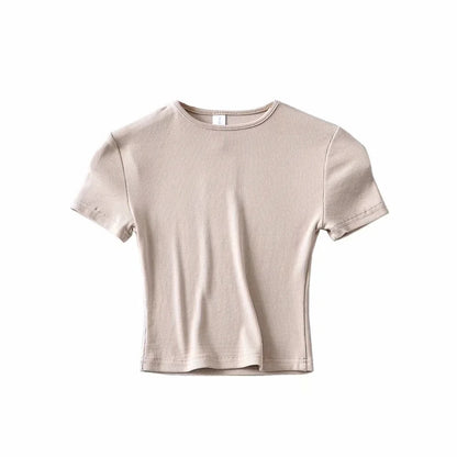 New Basic Style Slim-fit Solid Color Round Neck Bottoming Shirt Workout Top