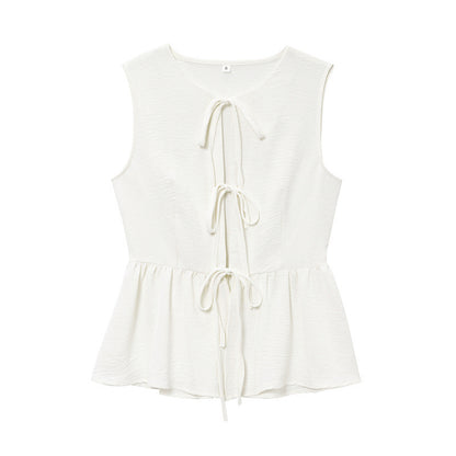 Sleeveless Lace-up Top Loose Drape Flared Pants