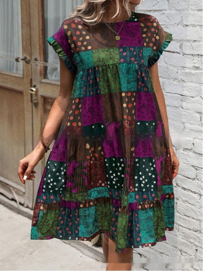 Summer New Printed Round Neck Casual All-matching Fashion Dress