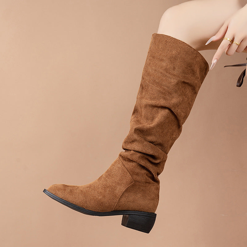 New Fashion Pointed Thick Heel Sleeve Suede High Leg Boot