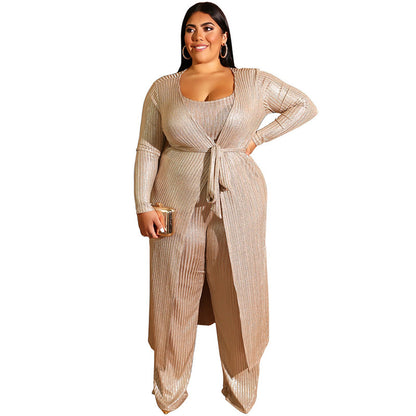 Bronzing vest wide-leg pants long coat