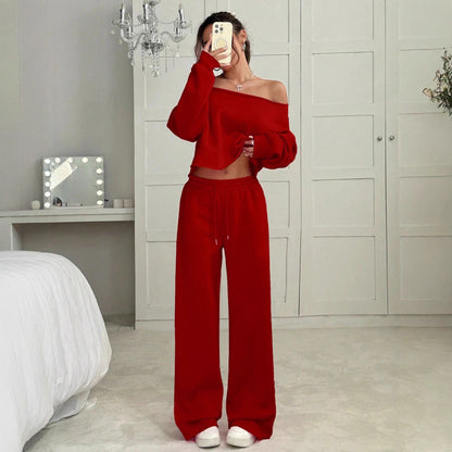 Autumn And Winter Casual Loose Round Neck Long-sleeved Sweater Trousers Suit