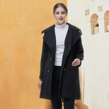 Women's double-breasted woolen coat long sleeve coat