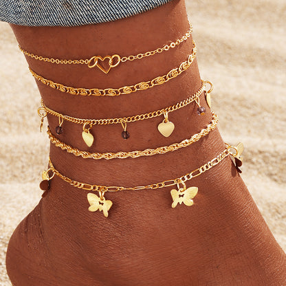 Butterfly Summer Beach Style Anklet Five-piece Set