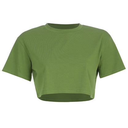 New Solid Color Casual Loose Round Neck T Shirt Women